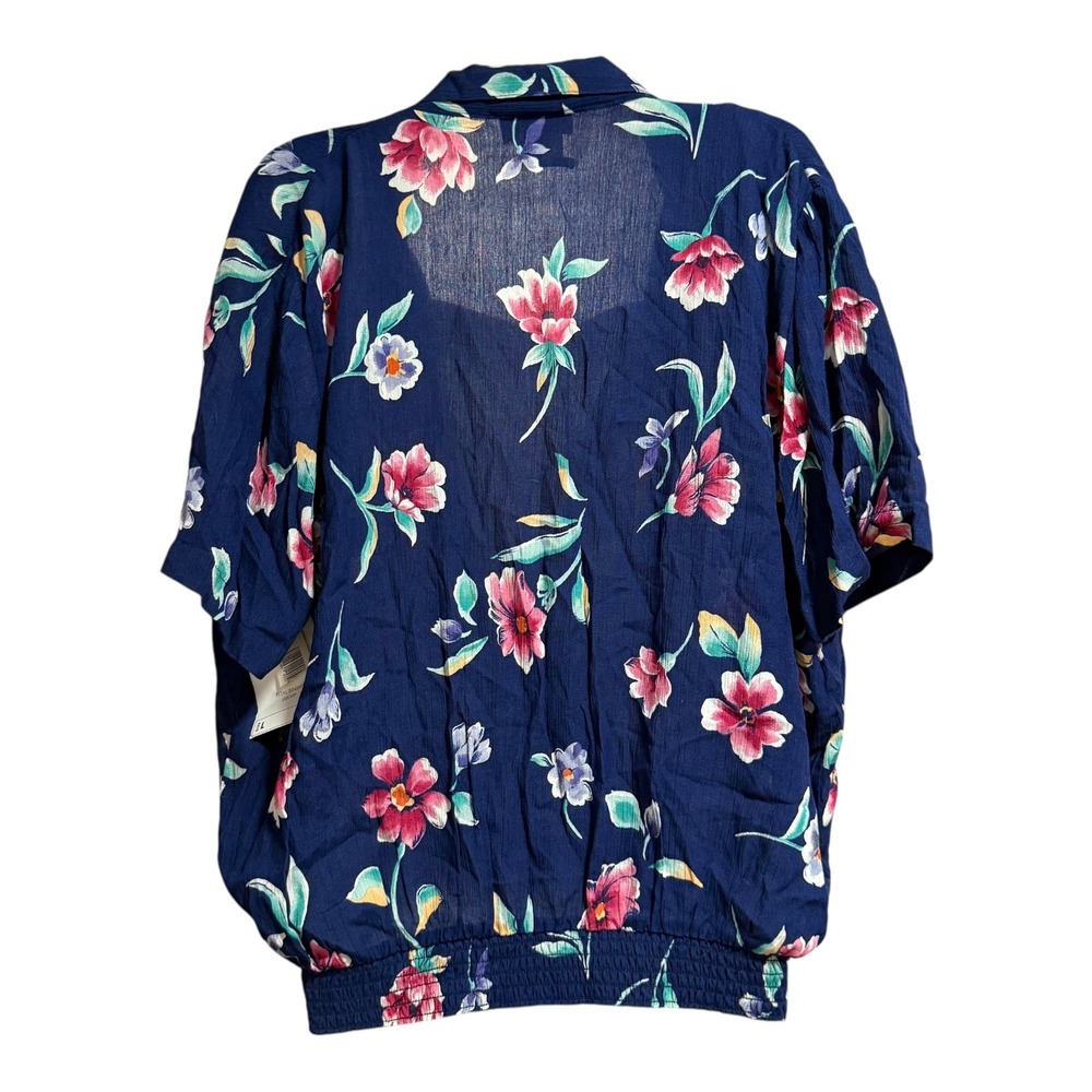 Jaclyn‎ Smith Floral Blouse Women Large Navy Blue NEW Smocked Waist Layered Look - Picture 4 of 7